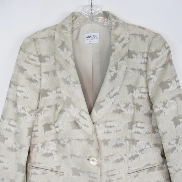 ARMANI COLLEZIONI Textured Jacquard Button Front Blazer Eggshell & Taupe Size 10 - Picture 2 of 11